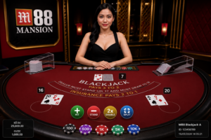 Giao diện bàn Blackjack trên M88 hiển thị Dealer