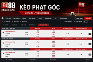 Giao diện bảng kèo phạt góc trên nhà cái M88