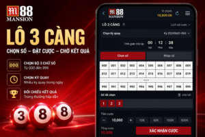 Giao diện Lô 3 Càng trên M88 hiển thị bảng chọn số từ 000 đến 999